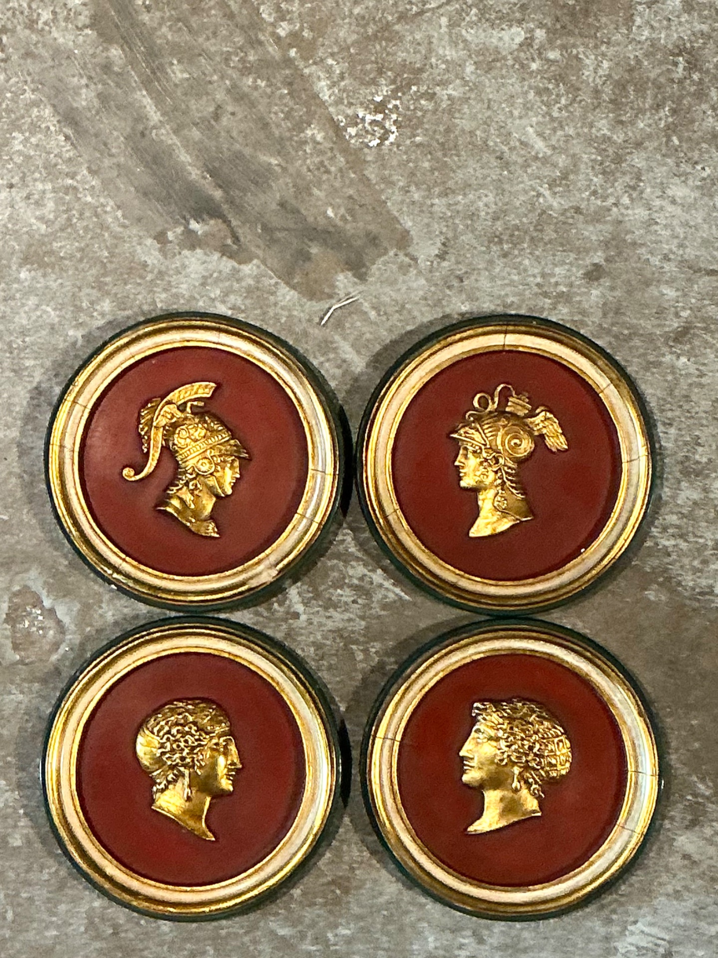 Vintage Grand Tour Wooden Profile Medallions - Set Of 4 - Back view