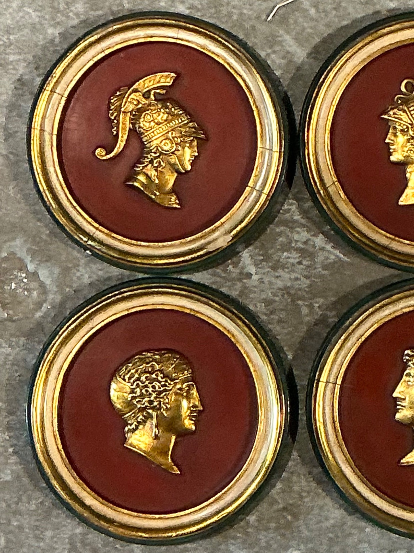 Vintage Grand Tour Wooden Profile Medallions - Set Of 4 - Side view