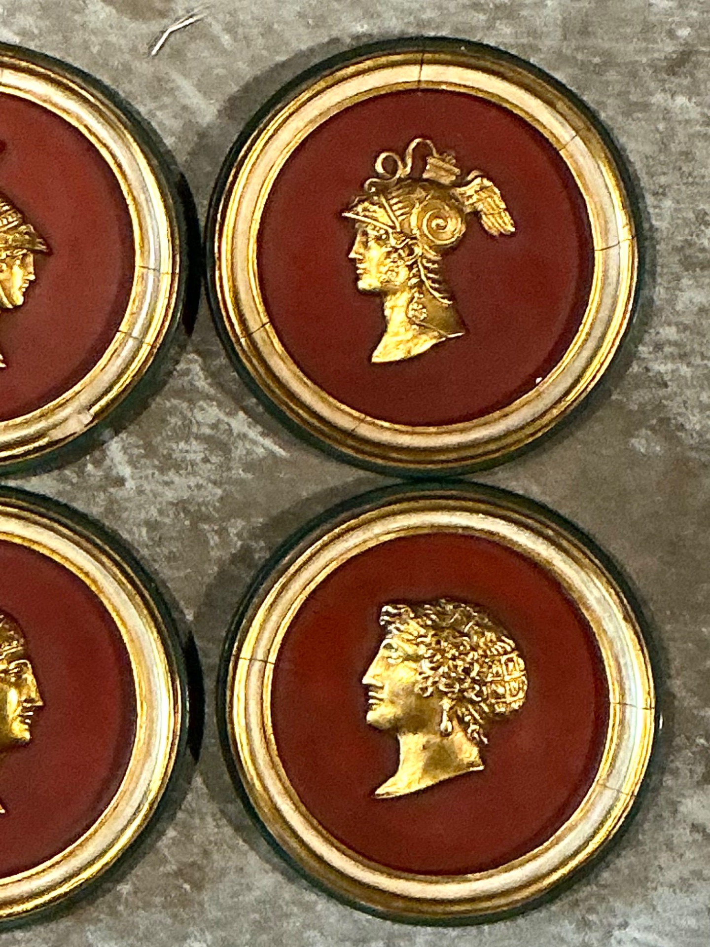 Vintage Grand Tour Wooden Profile Medallions - Set Of 4 - Detail view