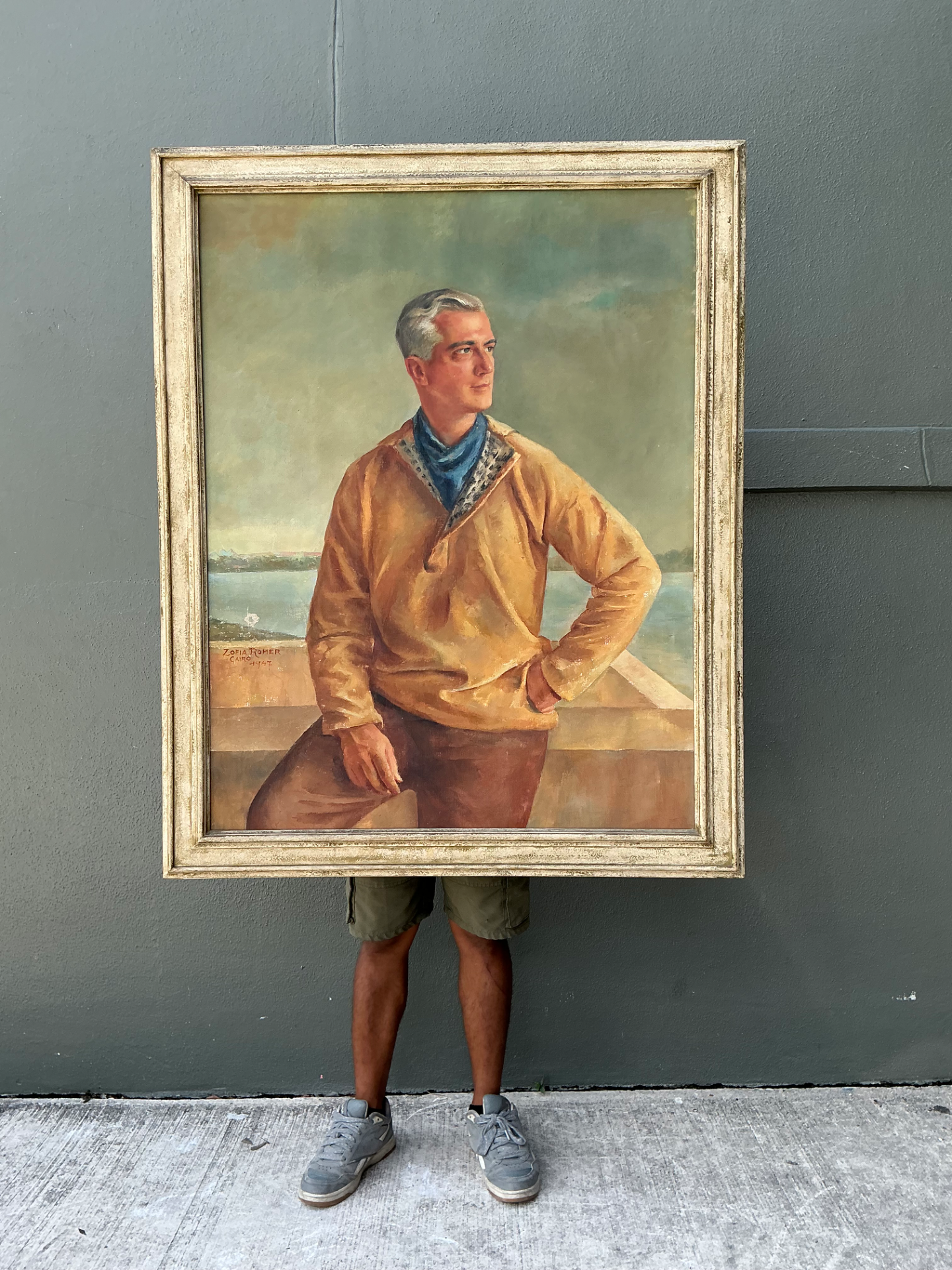 Monumental 1947 Zofia Tomek Framed Portrait Painting - Top view