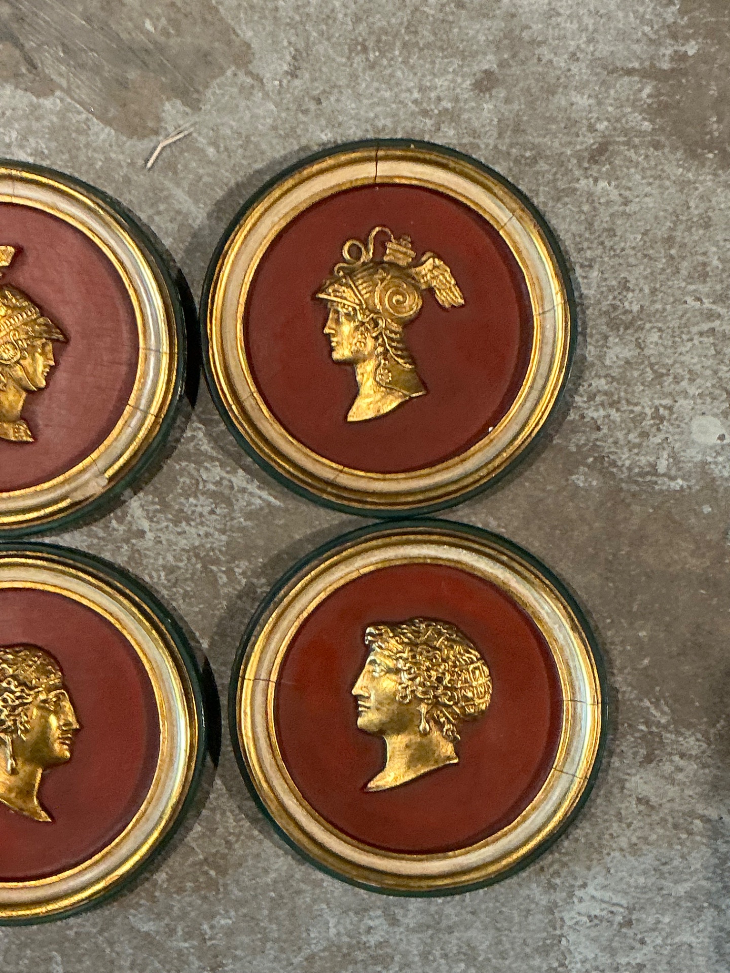 Vintage Grand Tour Wooden Profile Medallions - Set Of 4 - Top view