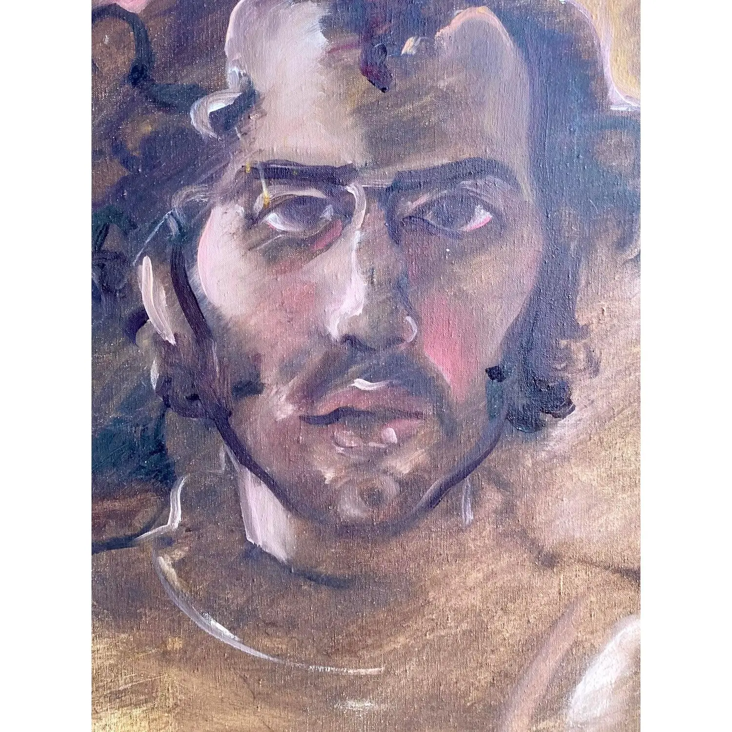 Late 20th Century Boho Chic Regone Pierokkis Signed Oil Painting - Side view
