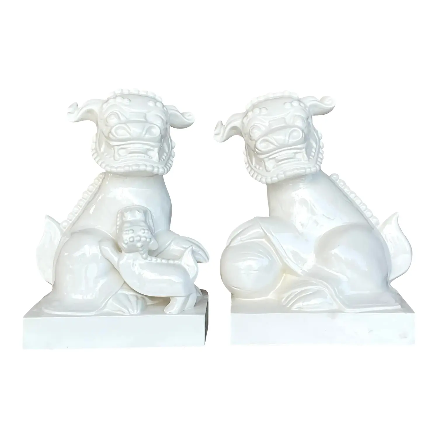 Late 20th Century Vintage Asian Glazed Ceramic Foo Dogs - a Pair