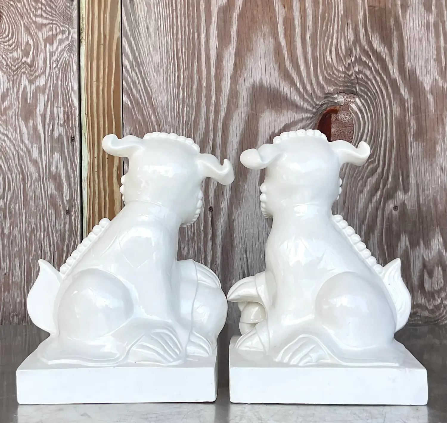 Late 20th Century Vintage Asian Glazed Ceramic Foo Dogs - a Pair - Side view