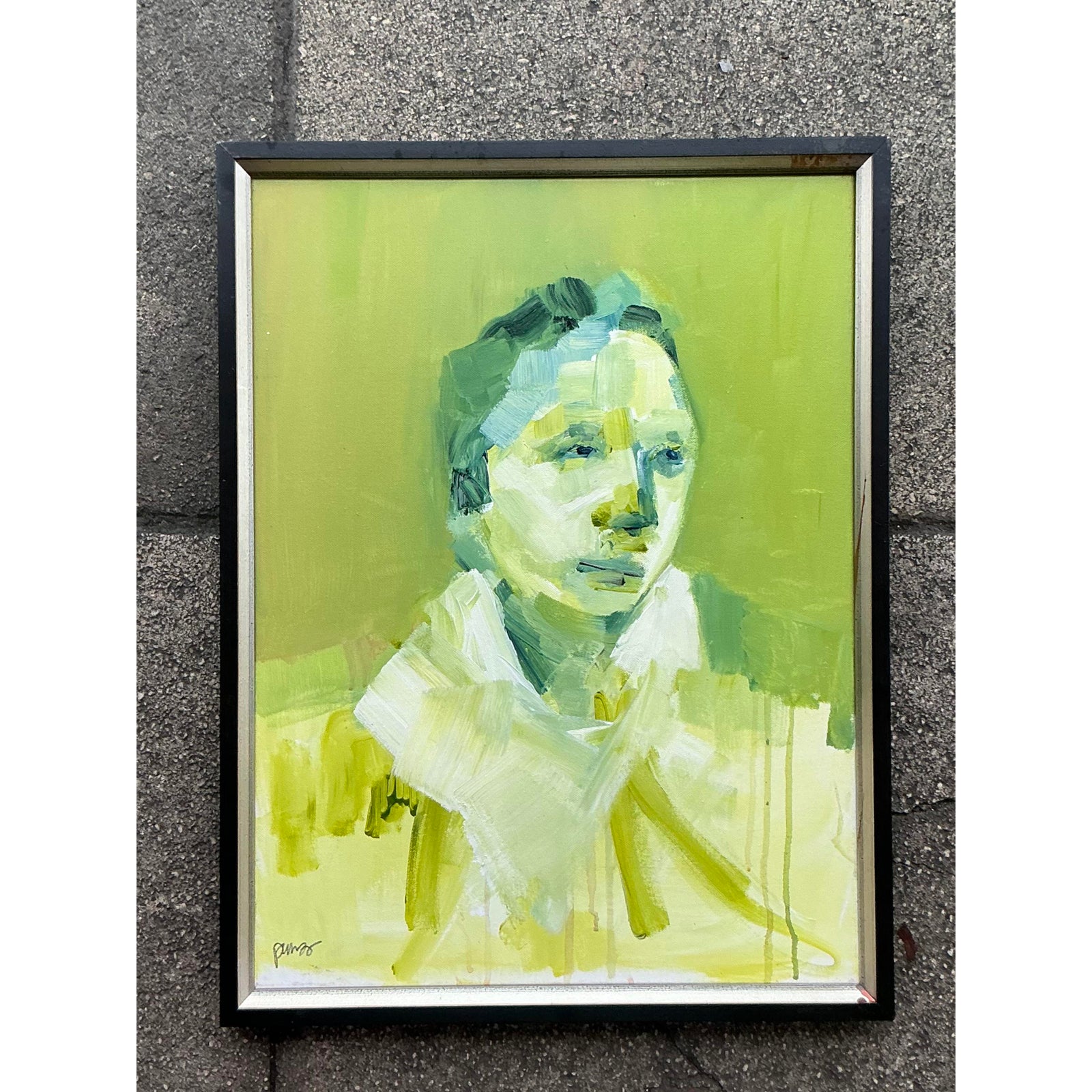 Late 20th Century Vintage Boho Abstract Figurative Portrait on Canvas - Back view