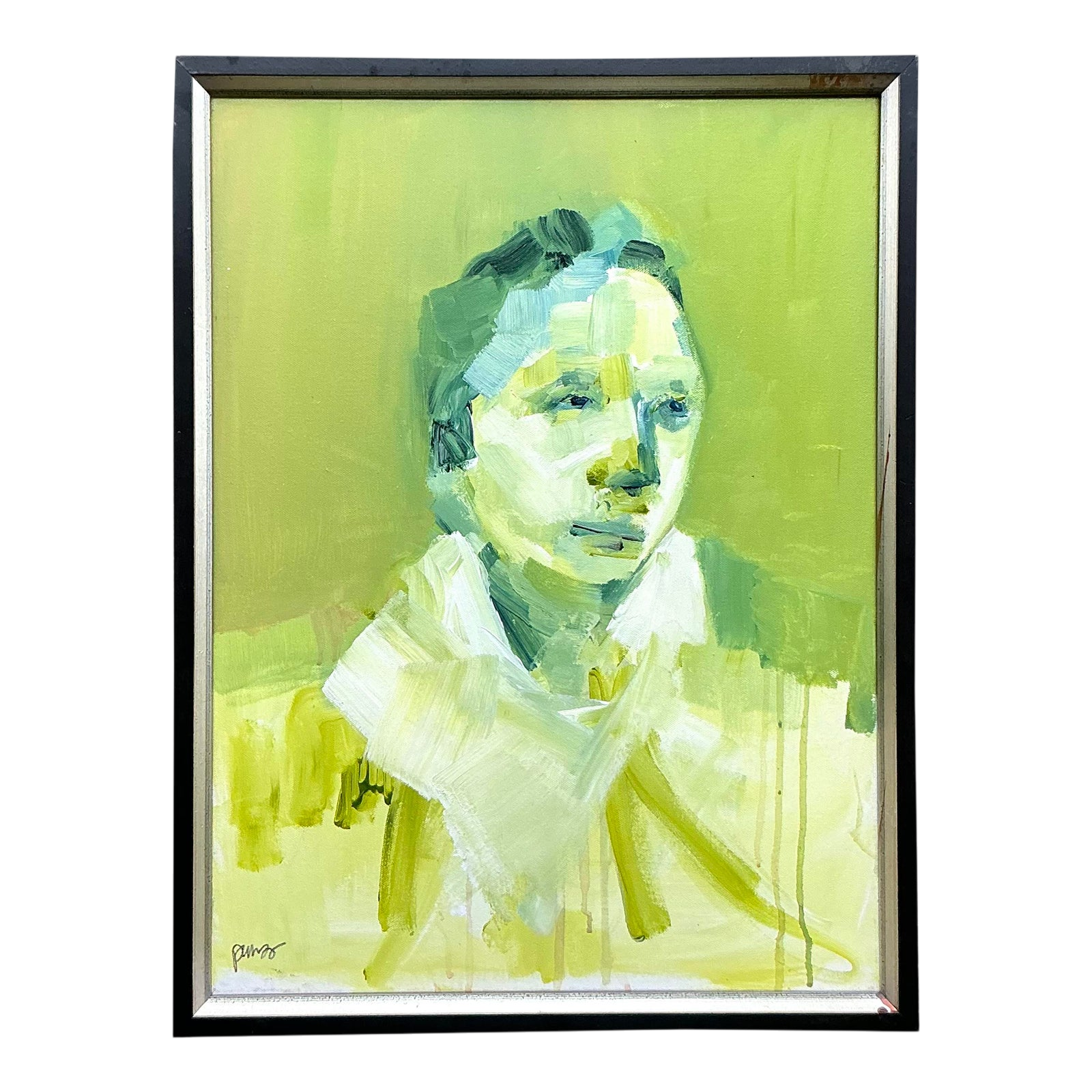 Late 20th Century Vintage Boho Abstract Figurative Portrait on Canvas