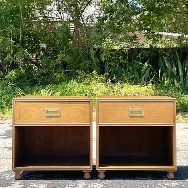 Late 20th Century Vintage Boho Baker Campaign Nightstands - a Pair - Side view