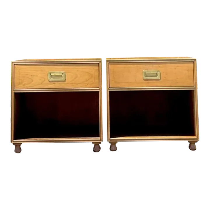 Late 20th Century Vintage Boho Baker Campaign Nightstands - a Pair - Detail view