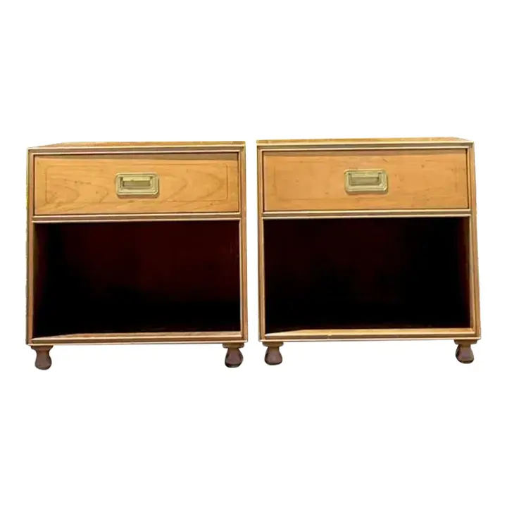 Late 20th Century Vintage Boho Baker Campaign Nightstands - a Pair