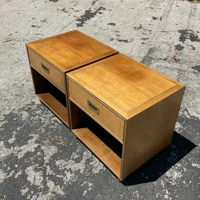 Late 20th Century Vintage Boho Baker Campaign Nightstands - a Pair - Back view