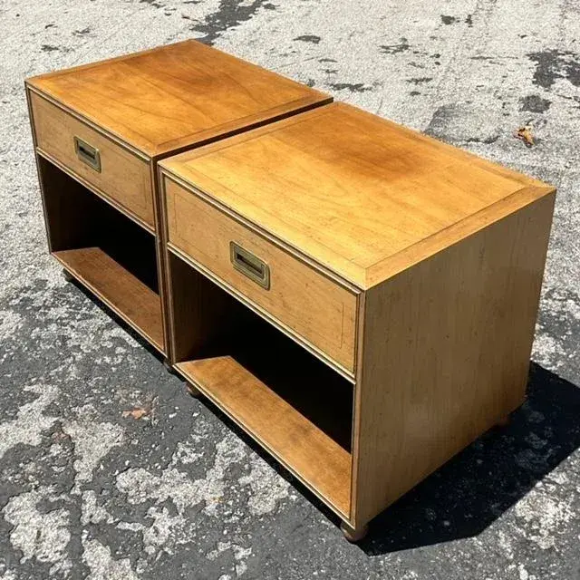 Late 20th Century Vintage Boho Baker Campaign Nightstands - a Pair - Top view