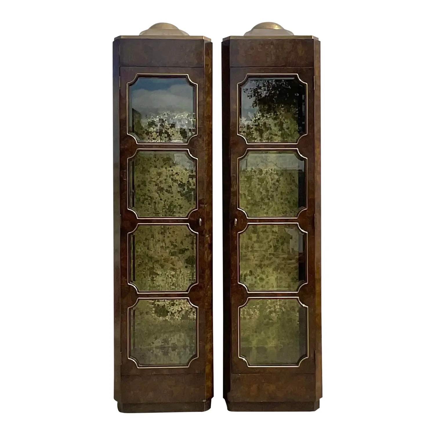 Late 20th Century Vintage Boho Burl Wood Tower Etageres After Mastercraft