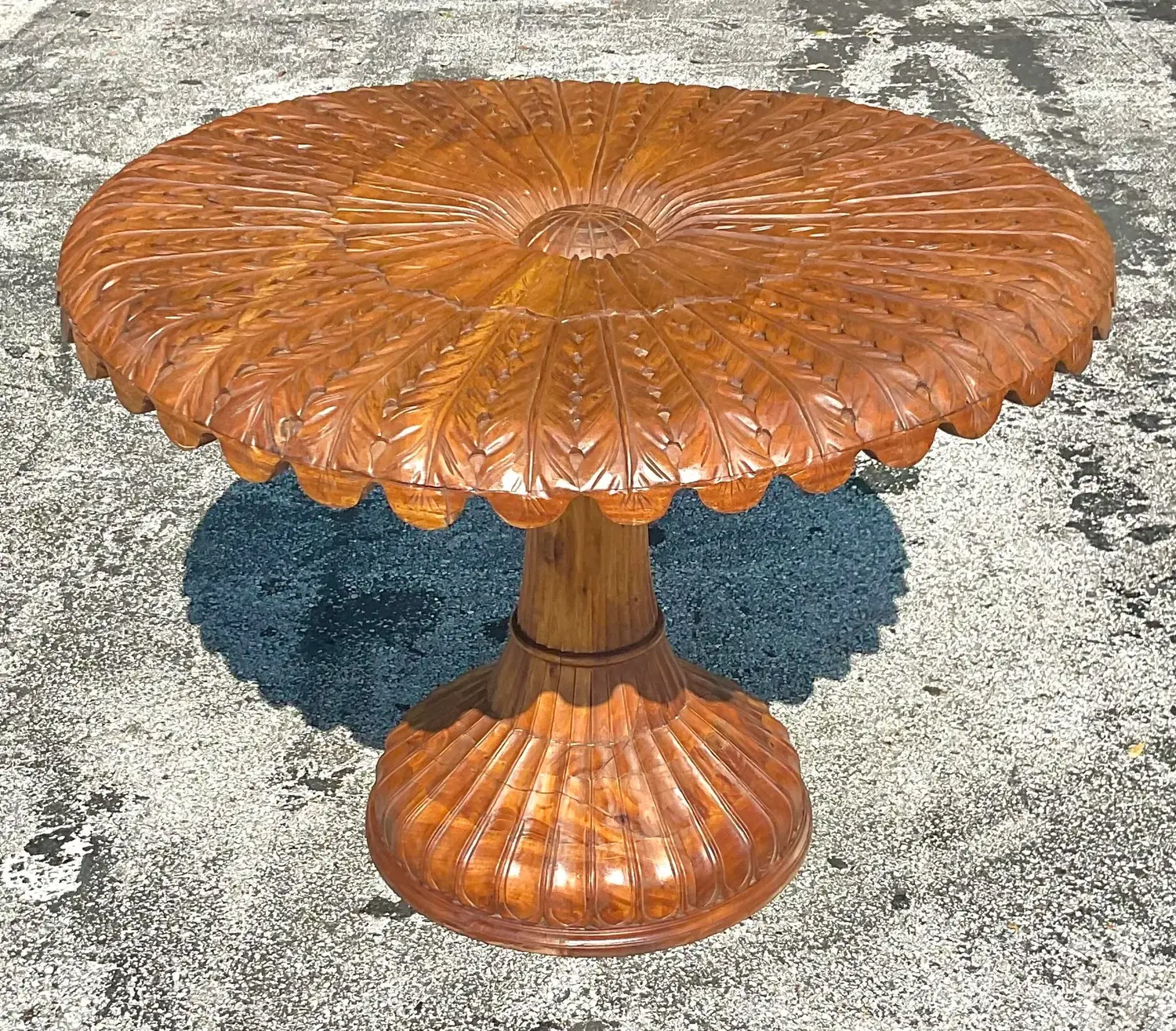 Late 20th Century Vintage Boho Carved Wood Center Hall Table - Detail view