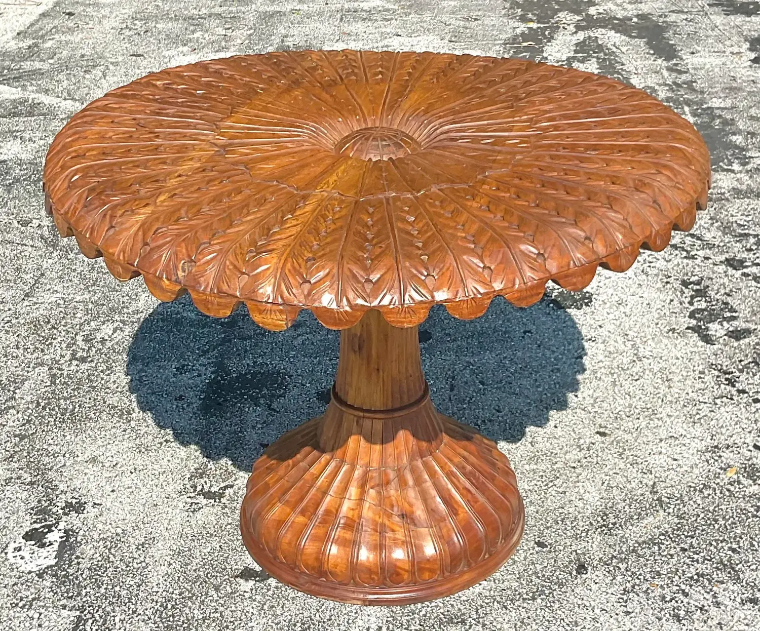 Late 20th Century Vintage Boho Carved Wood Center Hall Table - Side view