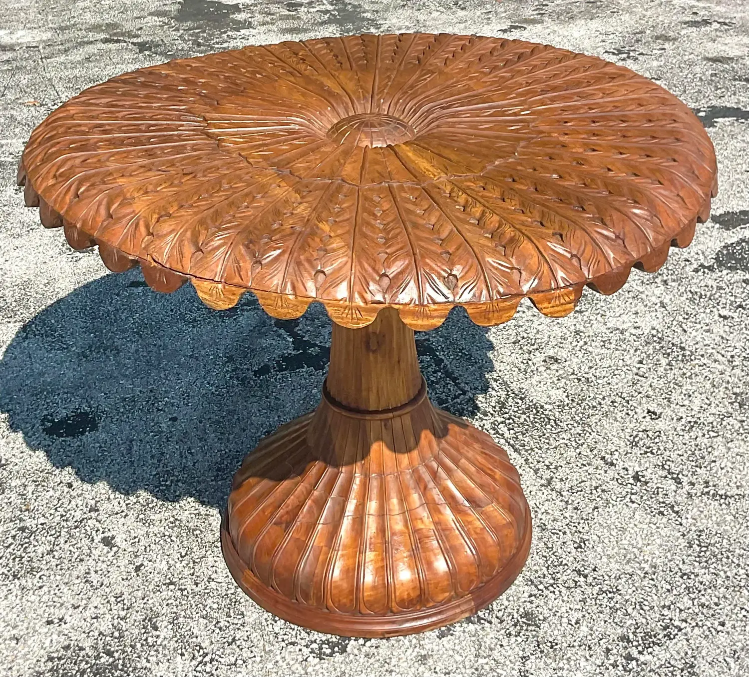 Late 20th Century Vintage Boho Carved Wood Center Hall Table - Back view