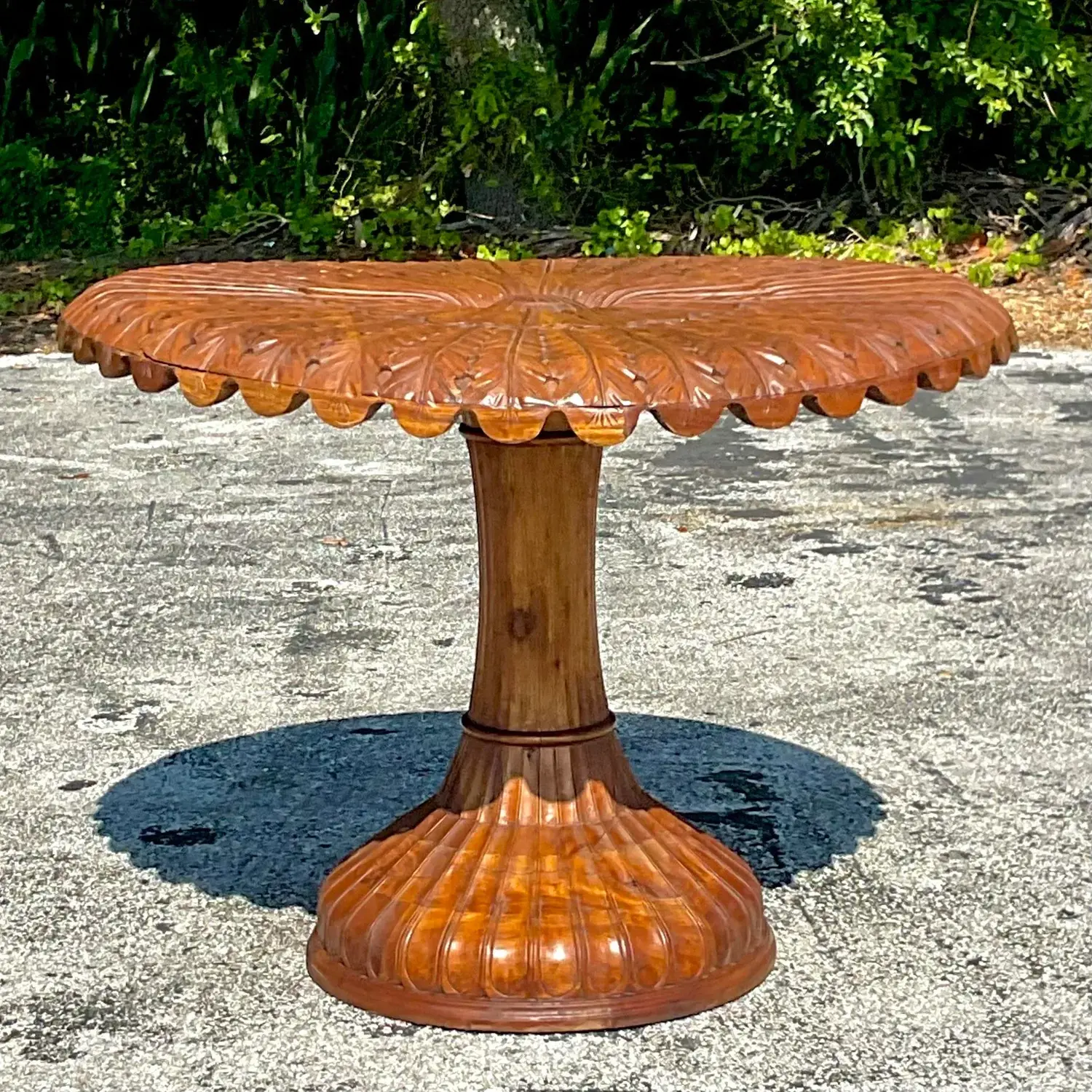 Late 20th Century Vintage Boho Carved Wood Center Hall Table - Top view