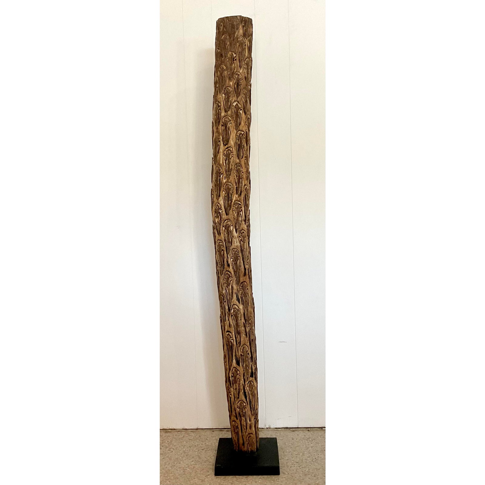 Late 20th Century Vintage Boho Carved Wood Totem Sculpture - Detail view