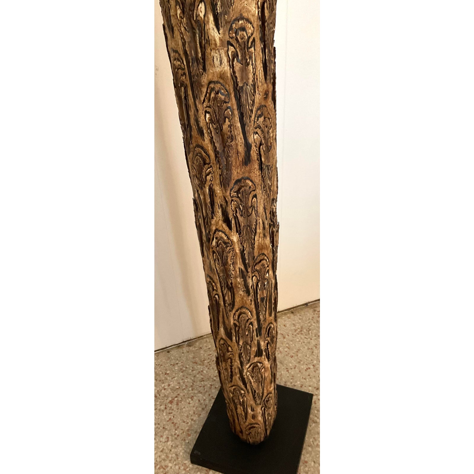 Late 20th Century Vintage Boho Carved Wood Totem Sculpture - Top view