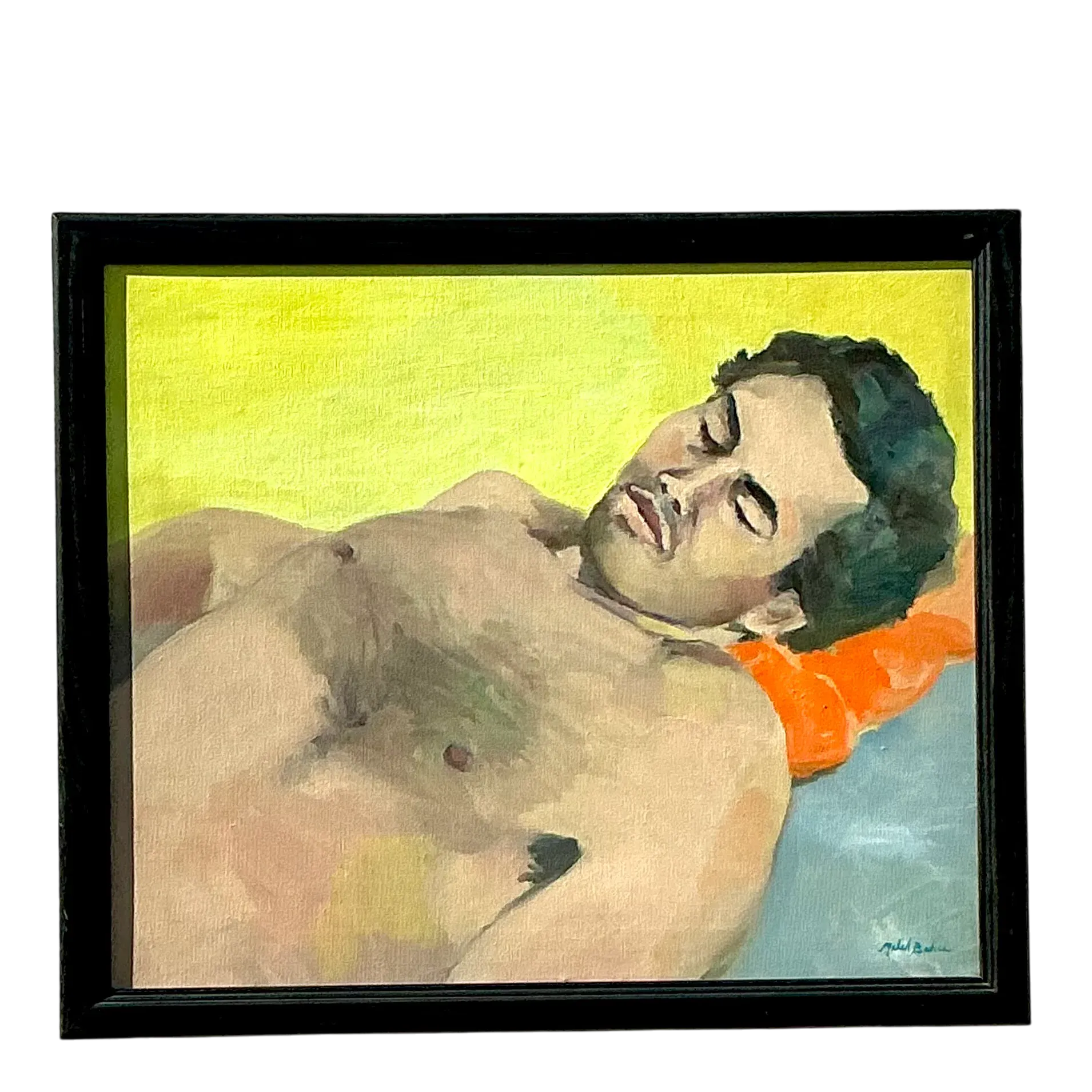 Late 20th Century Vintage Boho Figurative Oil on Canvas, Framed - Detail view