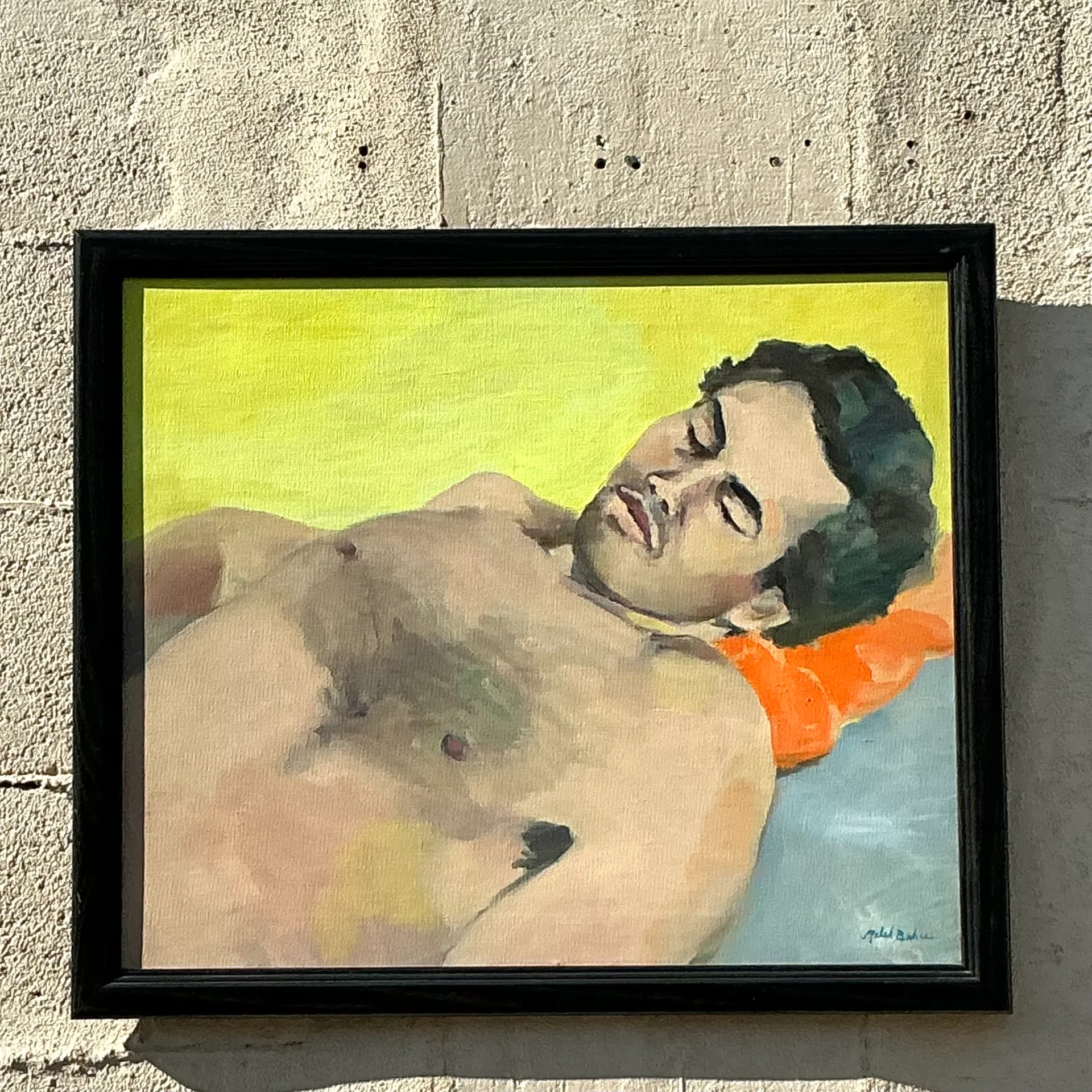 Late 20th Century Vintage Boho Figurative Oil on Canvas, Framed - Back view