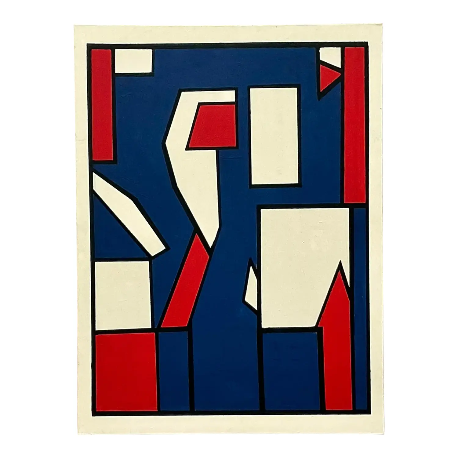 Late 20th Century Vintage Boho Geometric Oil Painting on Canvas