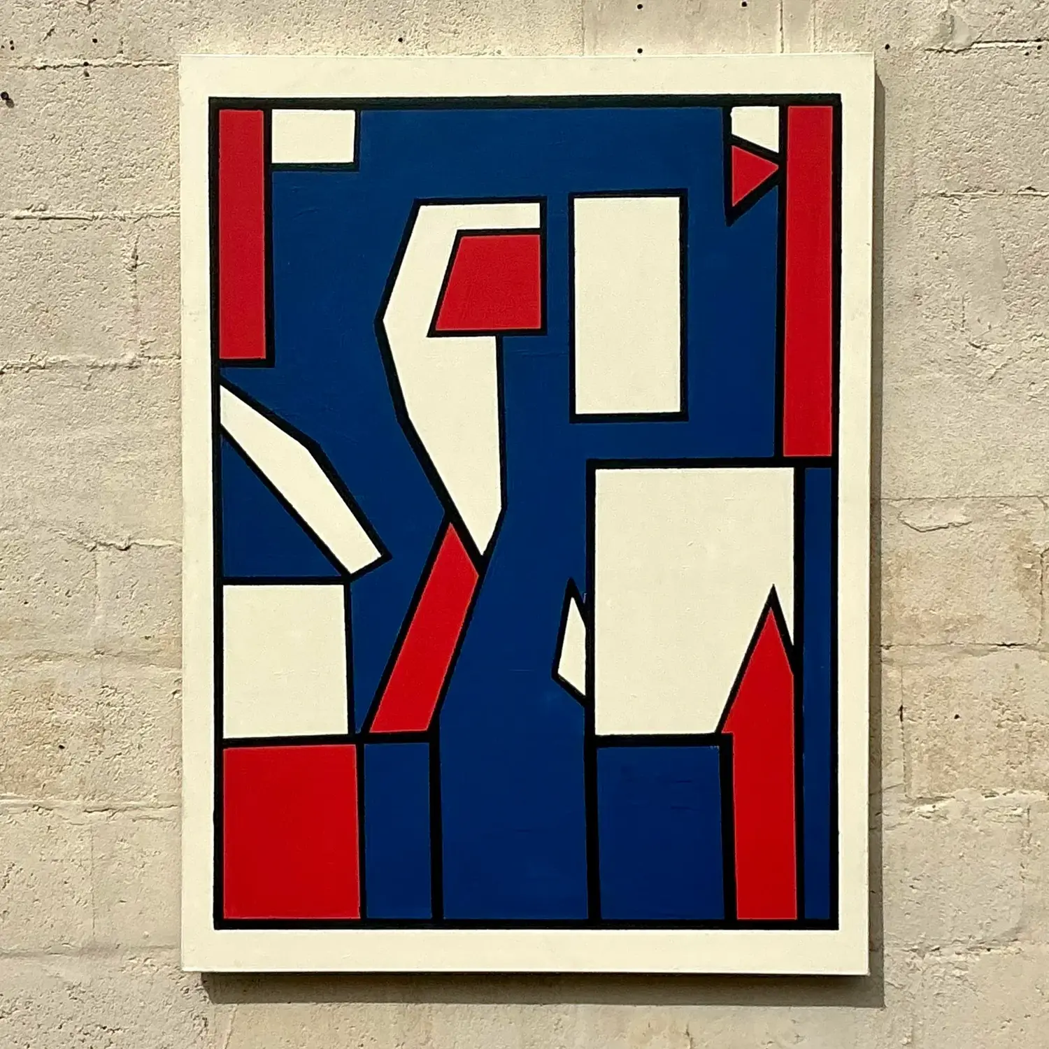 Late 20th Century Vintage Boho Geometric Oil Painting on Canvas - Detail view