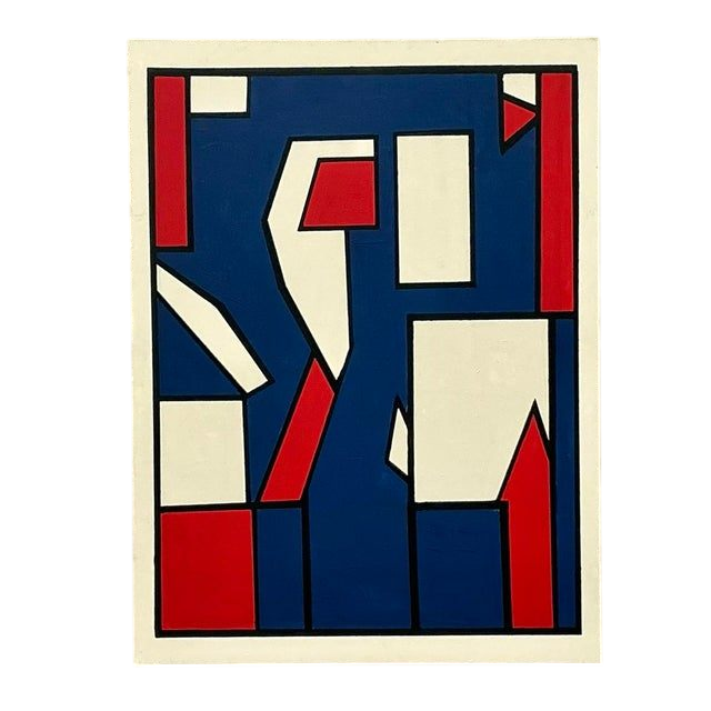 Late 20th Century Vintage Boho Geometric Oil Painting on Canvas