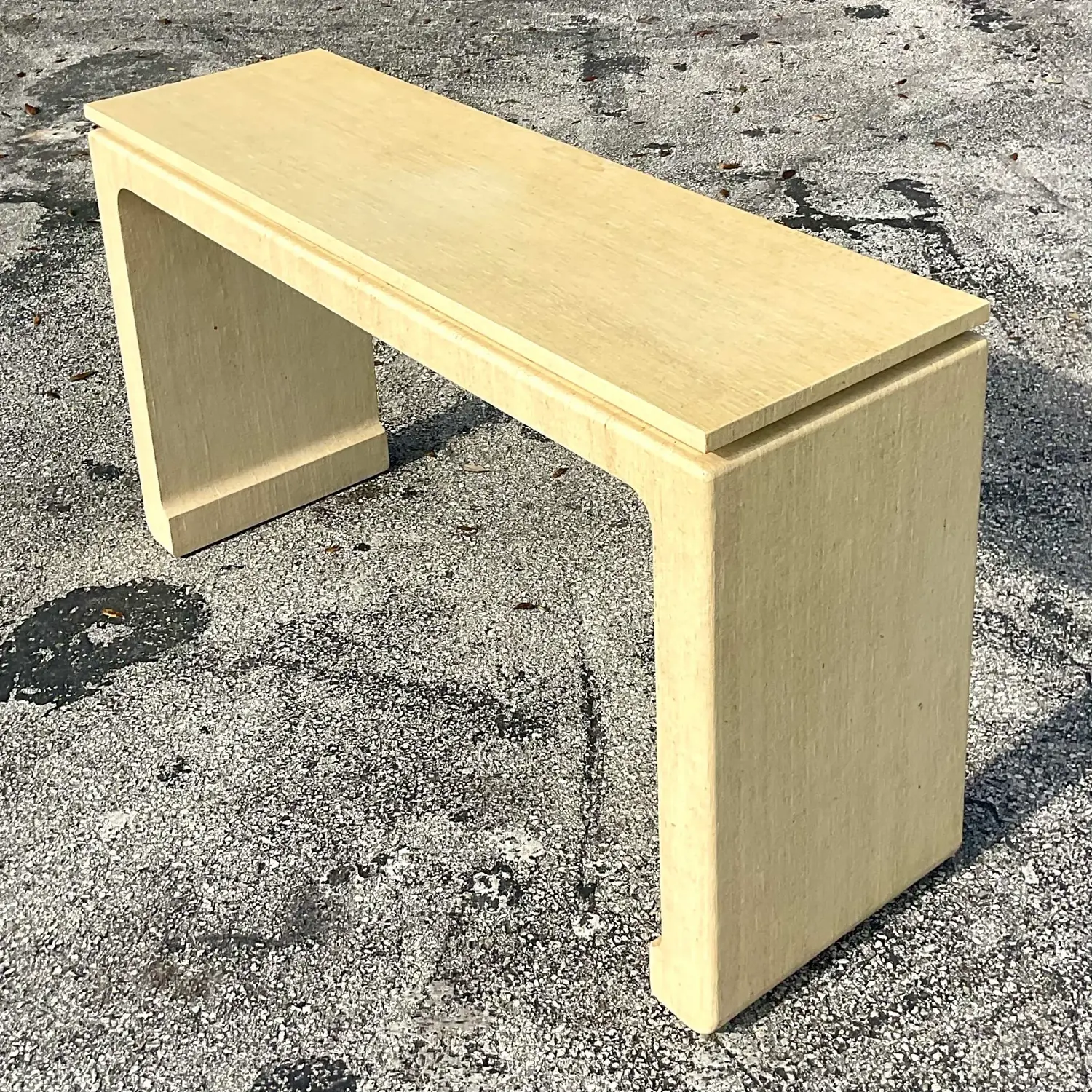 Late 20th Century Vintage Boho Grasscloth Wrapped Console Table - Top view