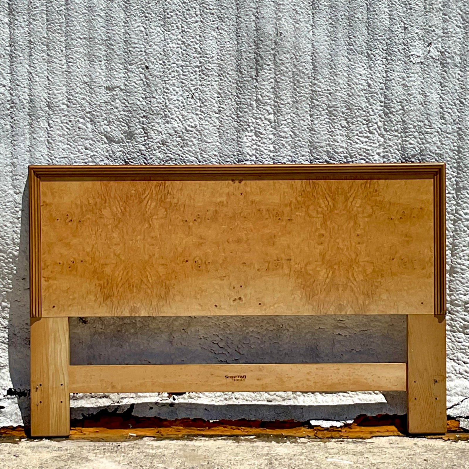 Late 20th Century Vintage Boho Henredon Scene Two Burl Wood Queen Headboard - Side view