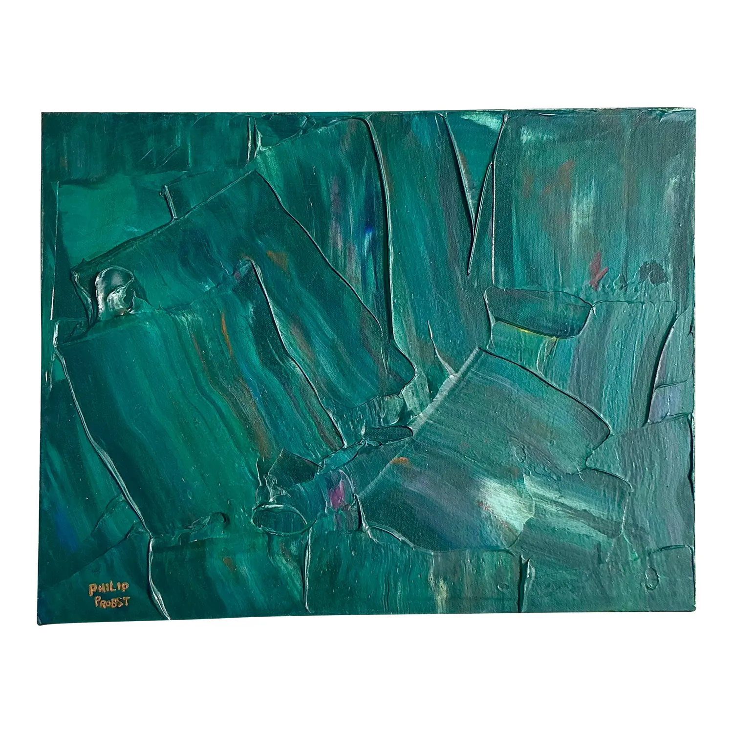 Late 20th Century Vintage Boho Impasto Original Abstract Oil Painting on Canvas