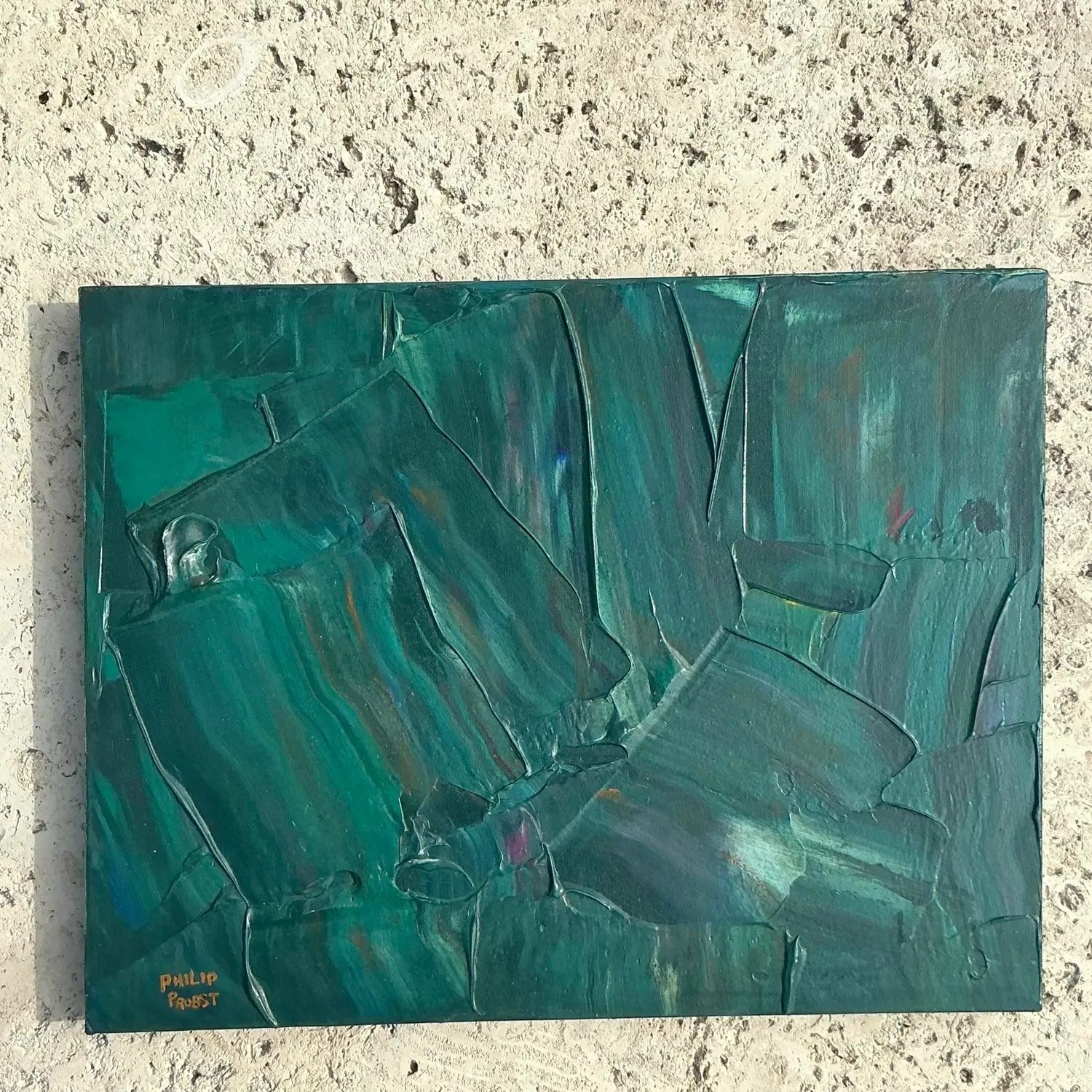 Late 20th Century Vintage Boho Impasto Original Abstract Oil Painting on Canvas - Detail view