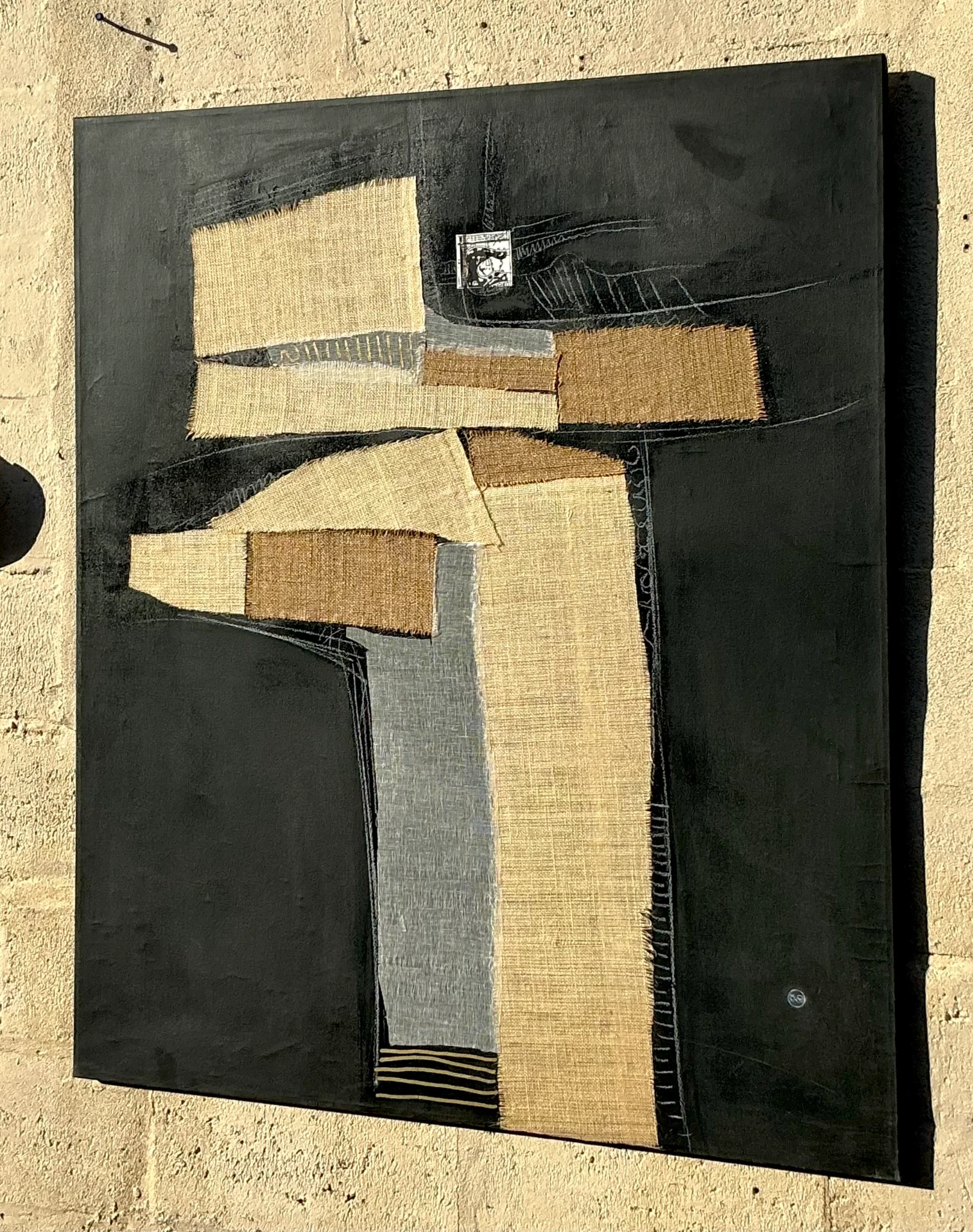 Late 20th Century Vintage Boho Mixed Media Oil Painting on Canvas - Top view
