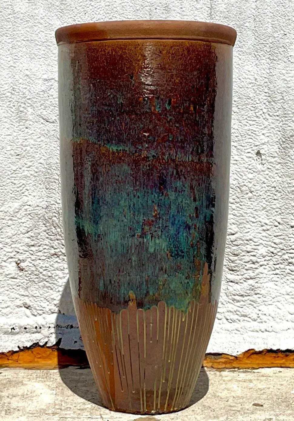 Late 20th Century Vintage Boho Monumental Glazed Ceramic Vase - Side view