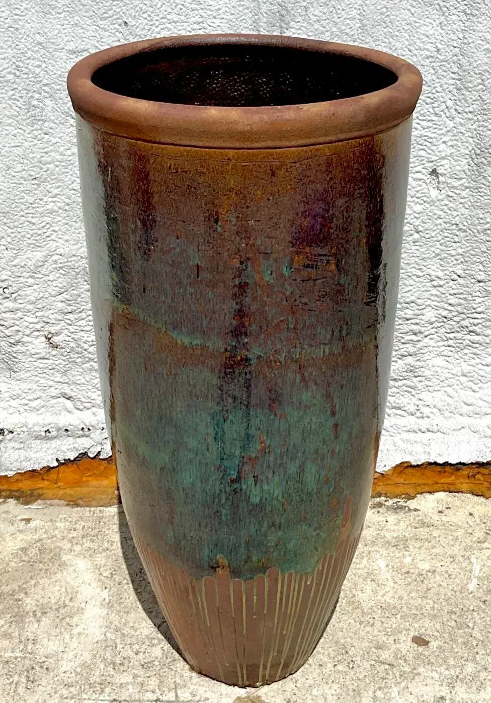 Late 20th Century Vintage Boho Monumental Glazed Ceramic Vase - Top view