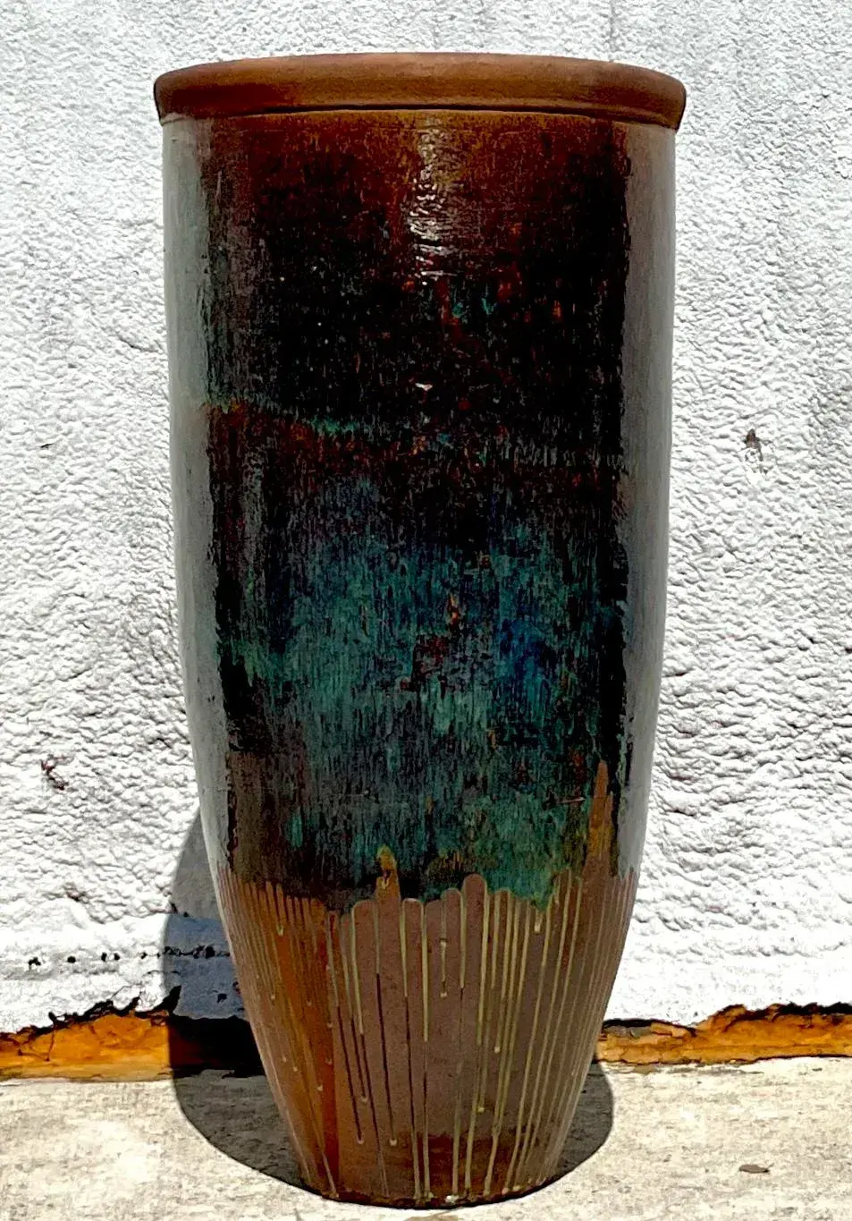 Late 20th Century Vintage Boho Monumental Glazed Ceramic Vase - Detail view