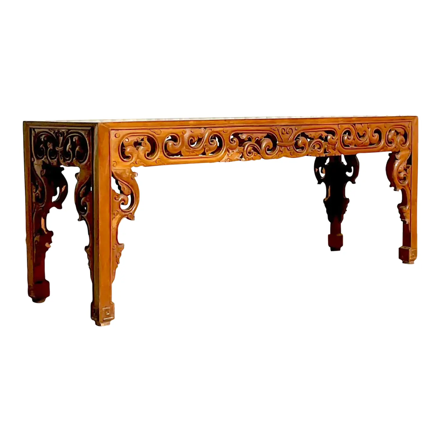 Late 20th Century Vintage Boho Monumental Hand Carved Console Table