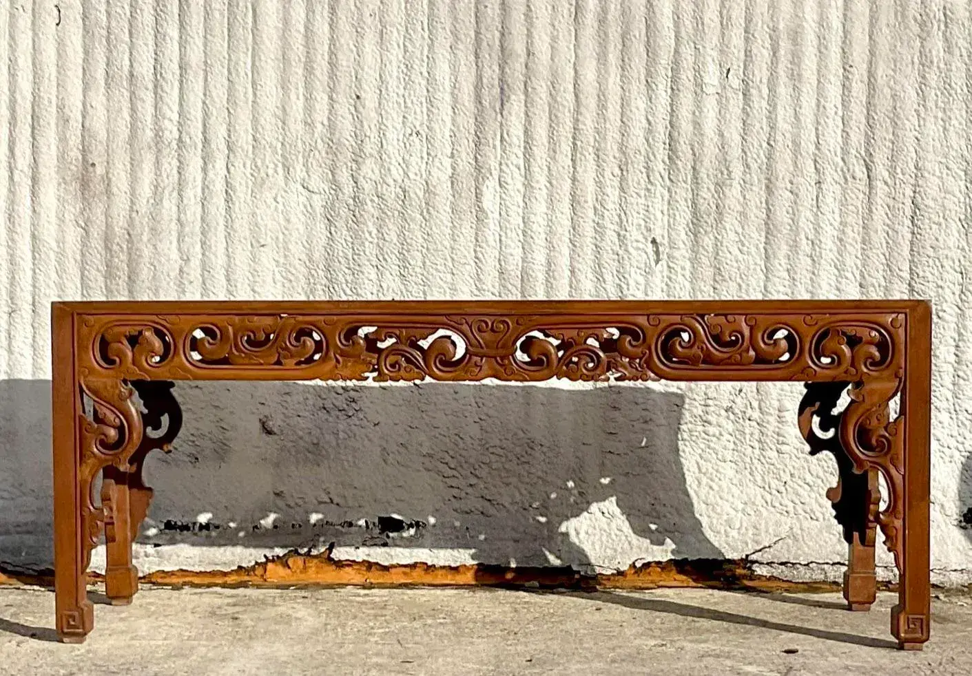 Late 20th Century Vintage Boho Monumental Hand Carved Console Table - Detail view