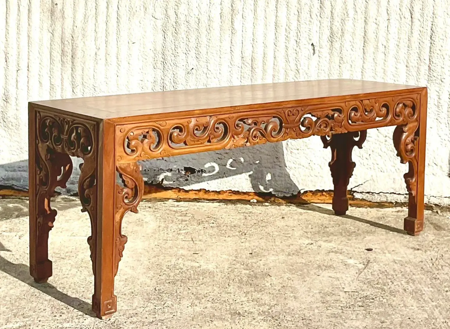 Late 20th Century Vintage Boho Monumental Hand Carved Console Table - Top view