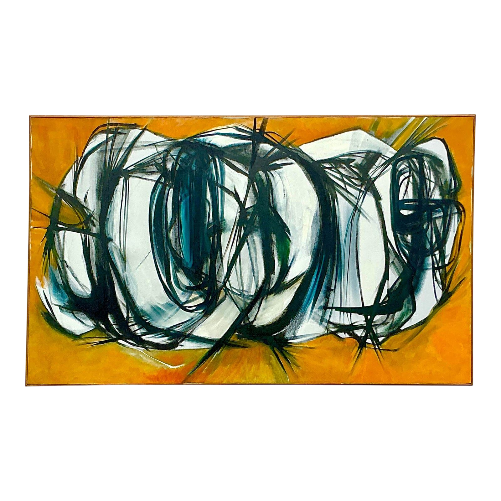 Late 20th Century Vintage Boho Original Abstract Oil Painting on Canvas
