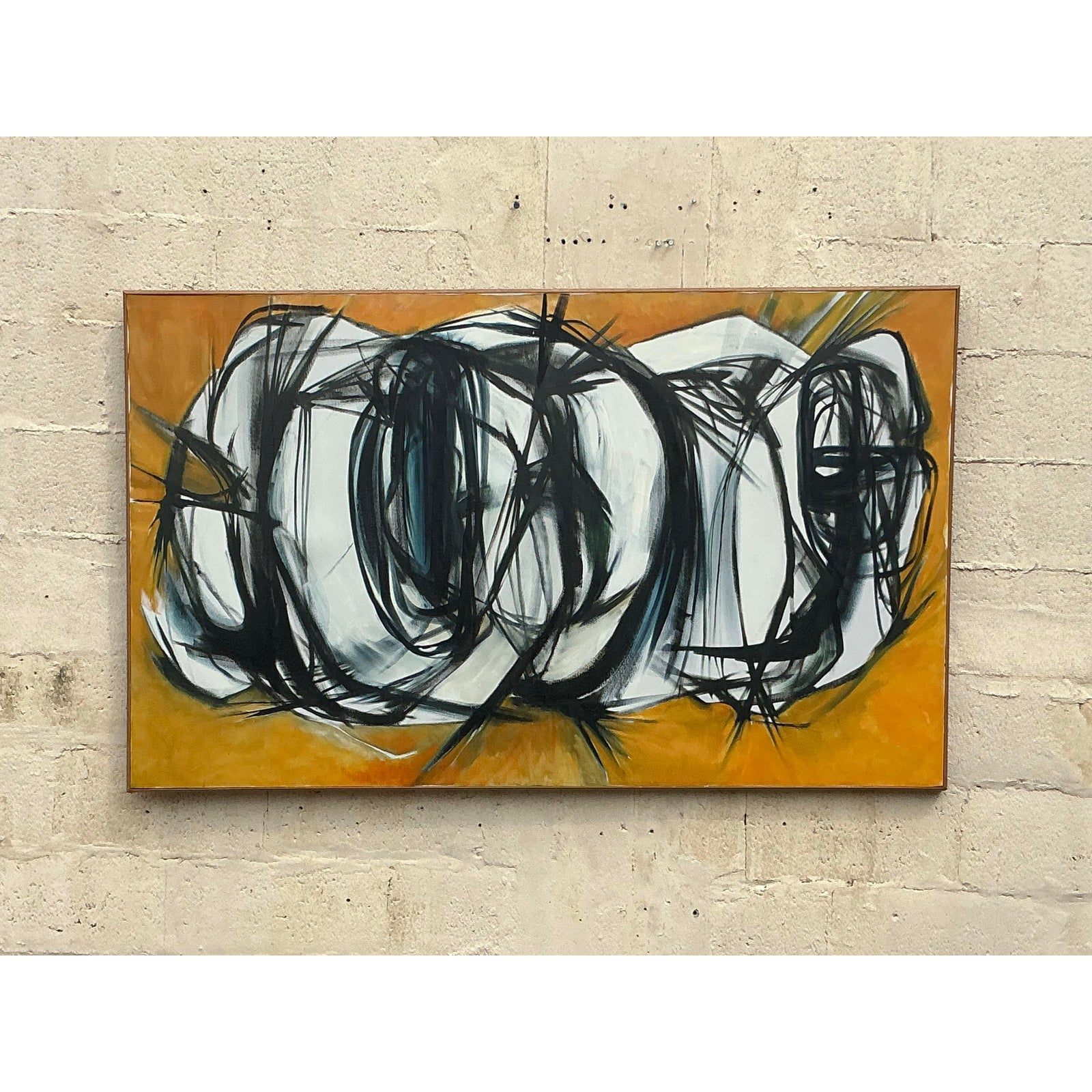 Late 20th Century Vintage Boho Original Abstract Oil Painting on Canvas - Top view