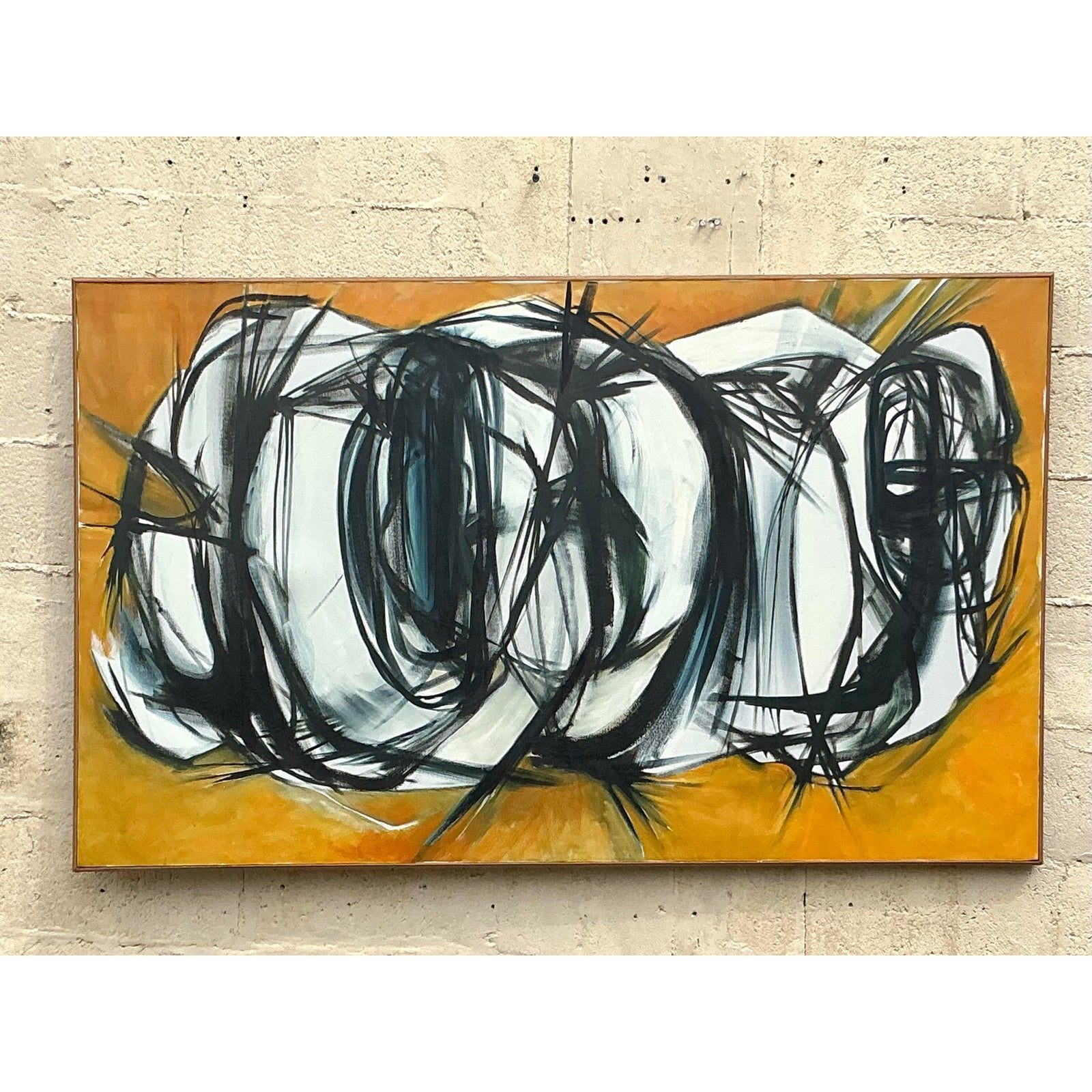 Late 20th Century Vintage Boho Original Abstract Oil Painting on Canvas - Side view