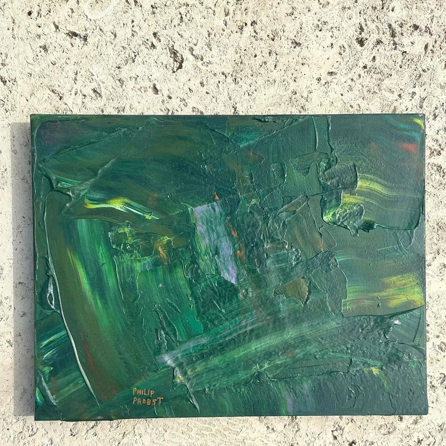 Late 20th Century Vintage Boho Original Impasto Abstract Oil on Canvas - Top view