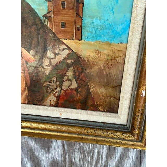 Late 20th Century Vintage Boho Original Oil Portrait on Canvas - Top view