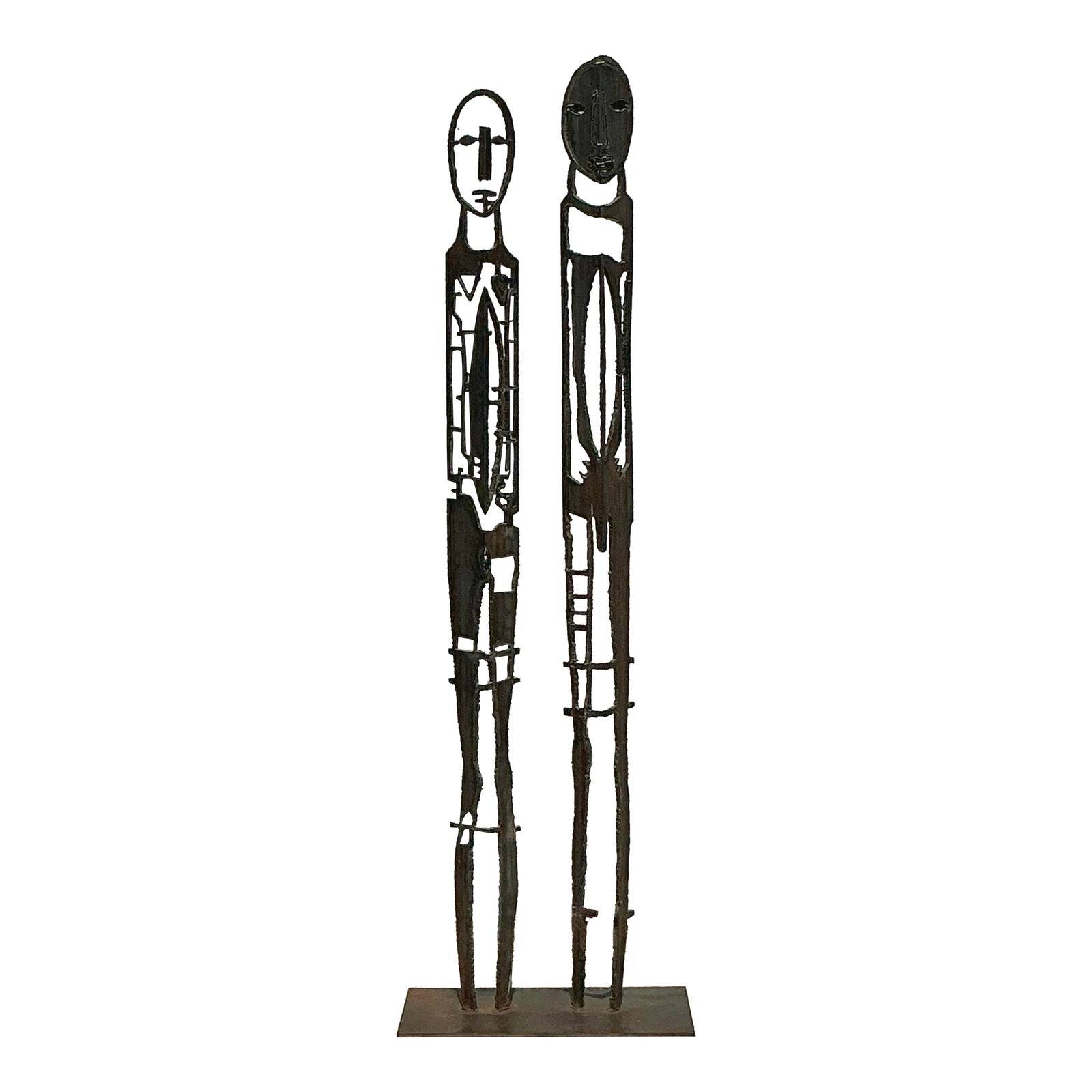 Late 20th Century Vintage Boho Original Torch Cut Steel Figurative Sculpture - Detail view