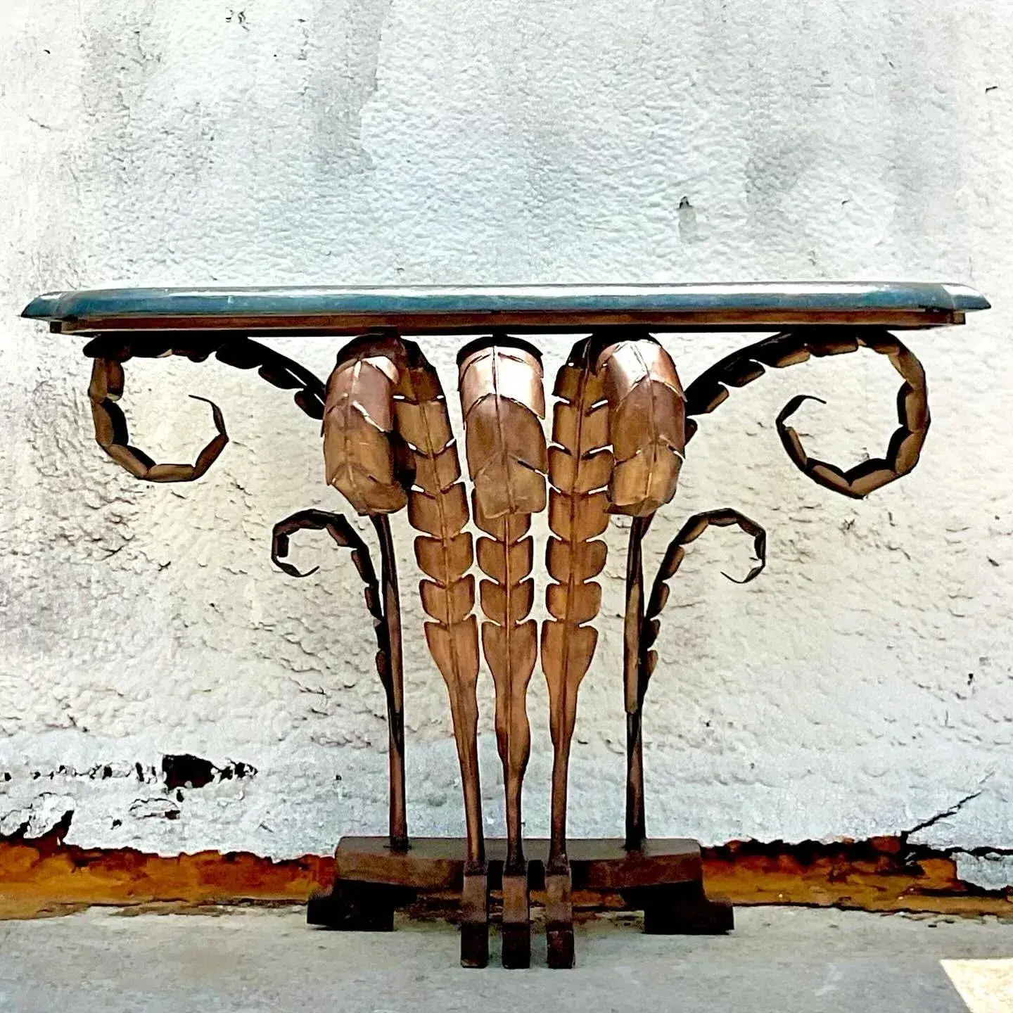 Late 20th Century Vintage Boho Punch Cut Frond Console Table - Back view