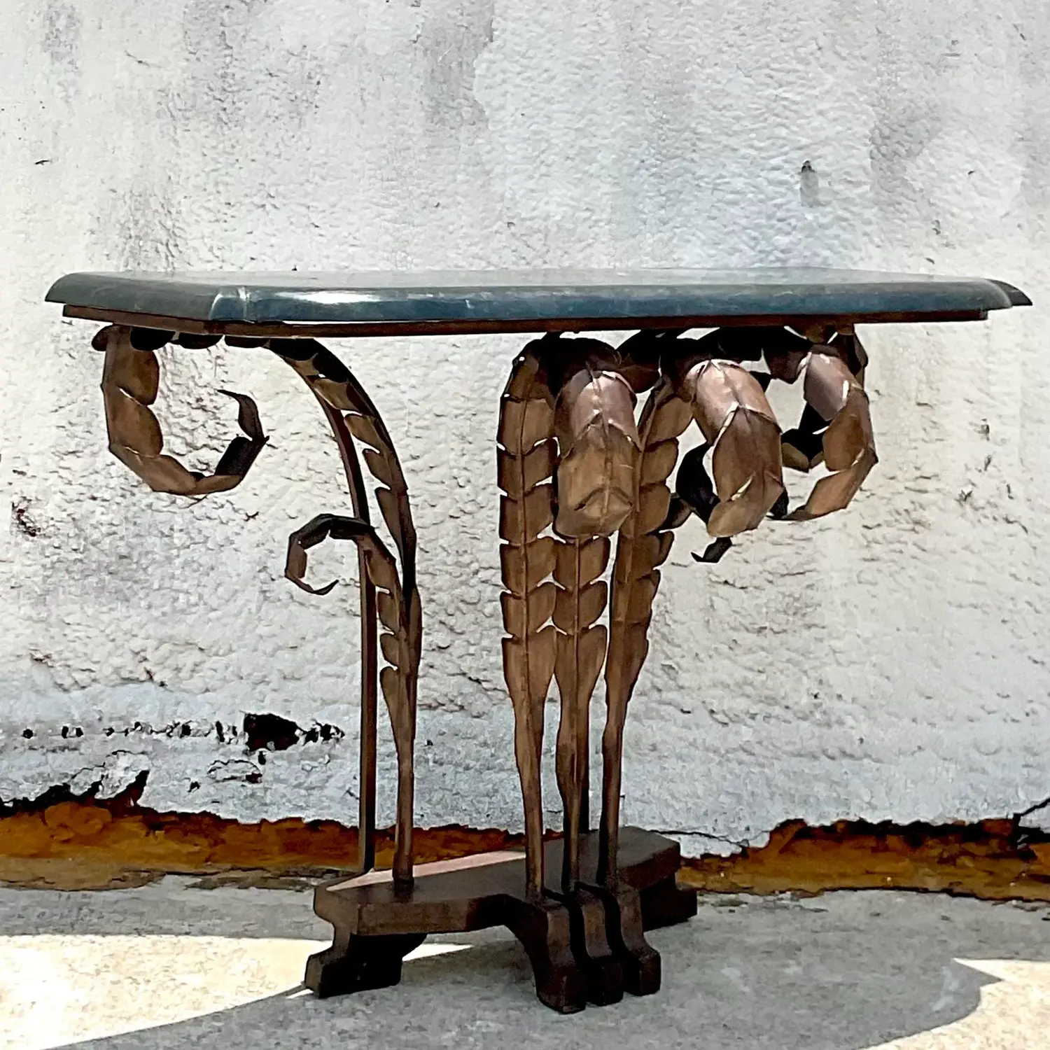 Late 20th Century Vintage Boho Punch Cut Frond Console Table - Side view