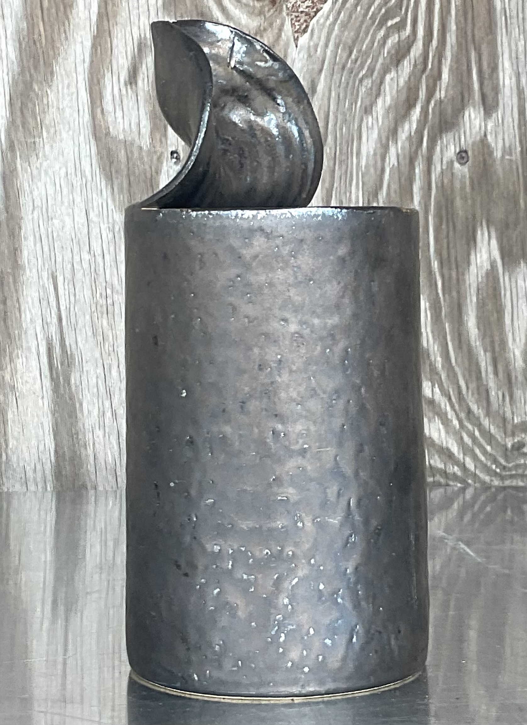 Late 20th Century Vintage Boho Studio Pottery Open Can Vase - Back view