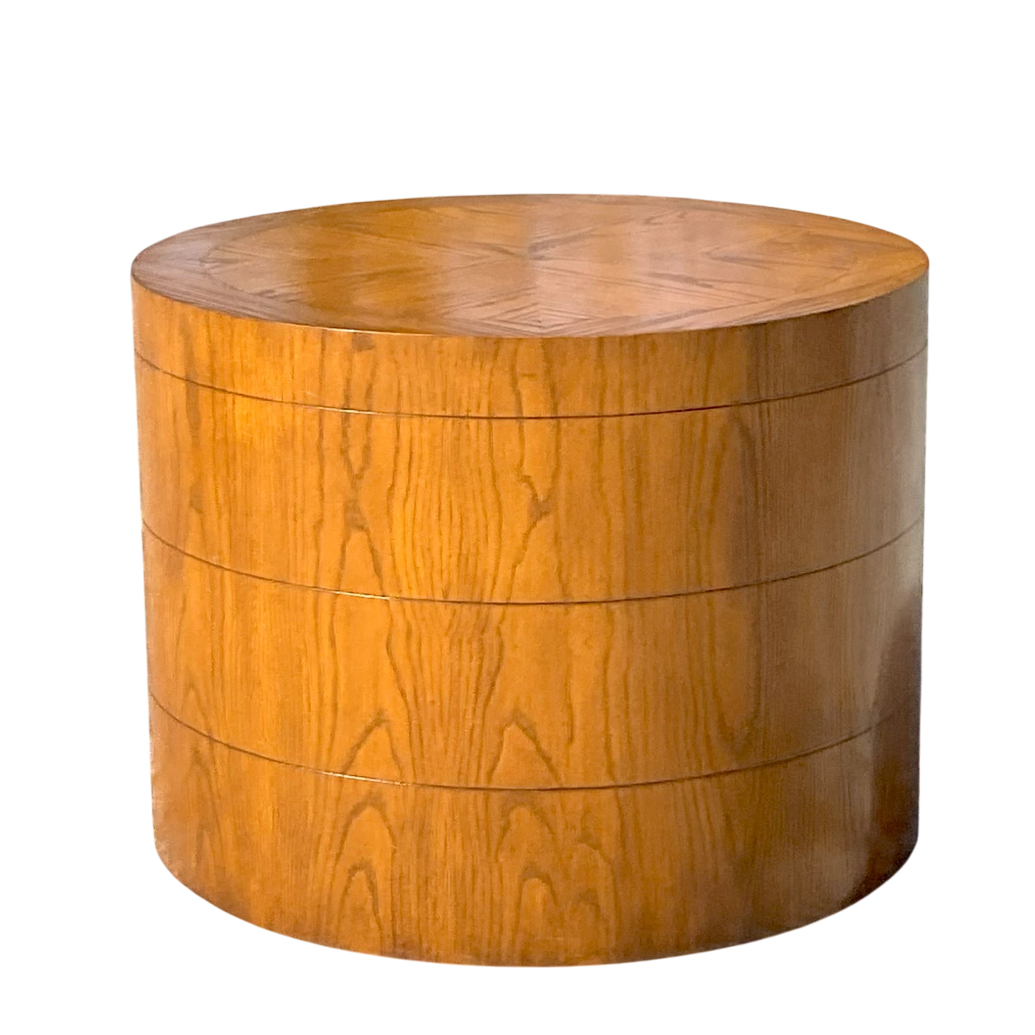 Late 20th Century Vintage Boho Three Band Wood Drum Table - Detail view