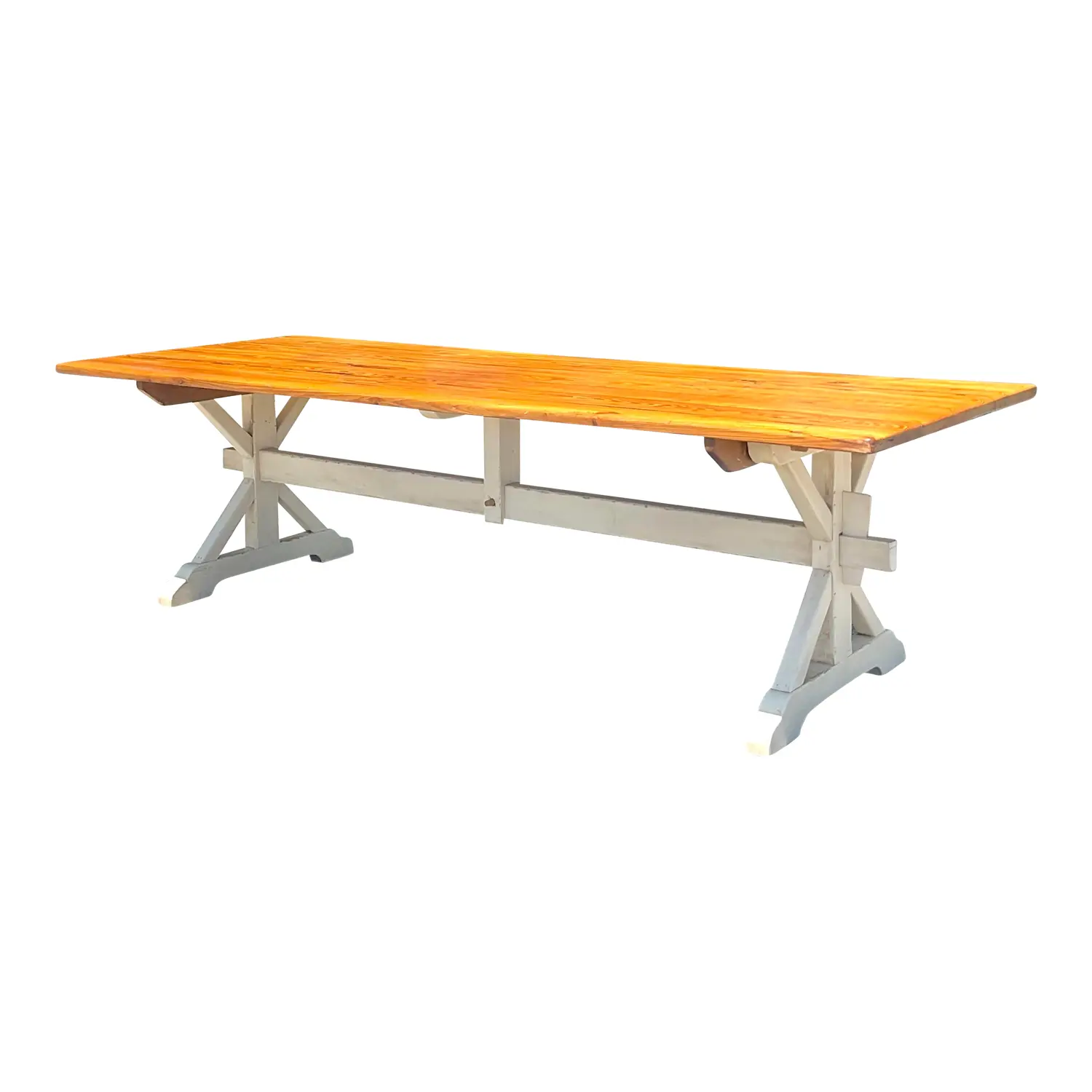 Late 20th Century Vintage Boho Trestle Plank Farm Table