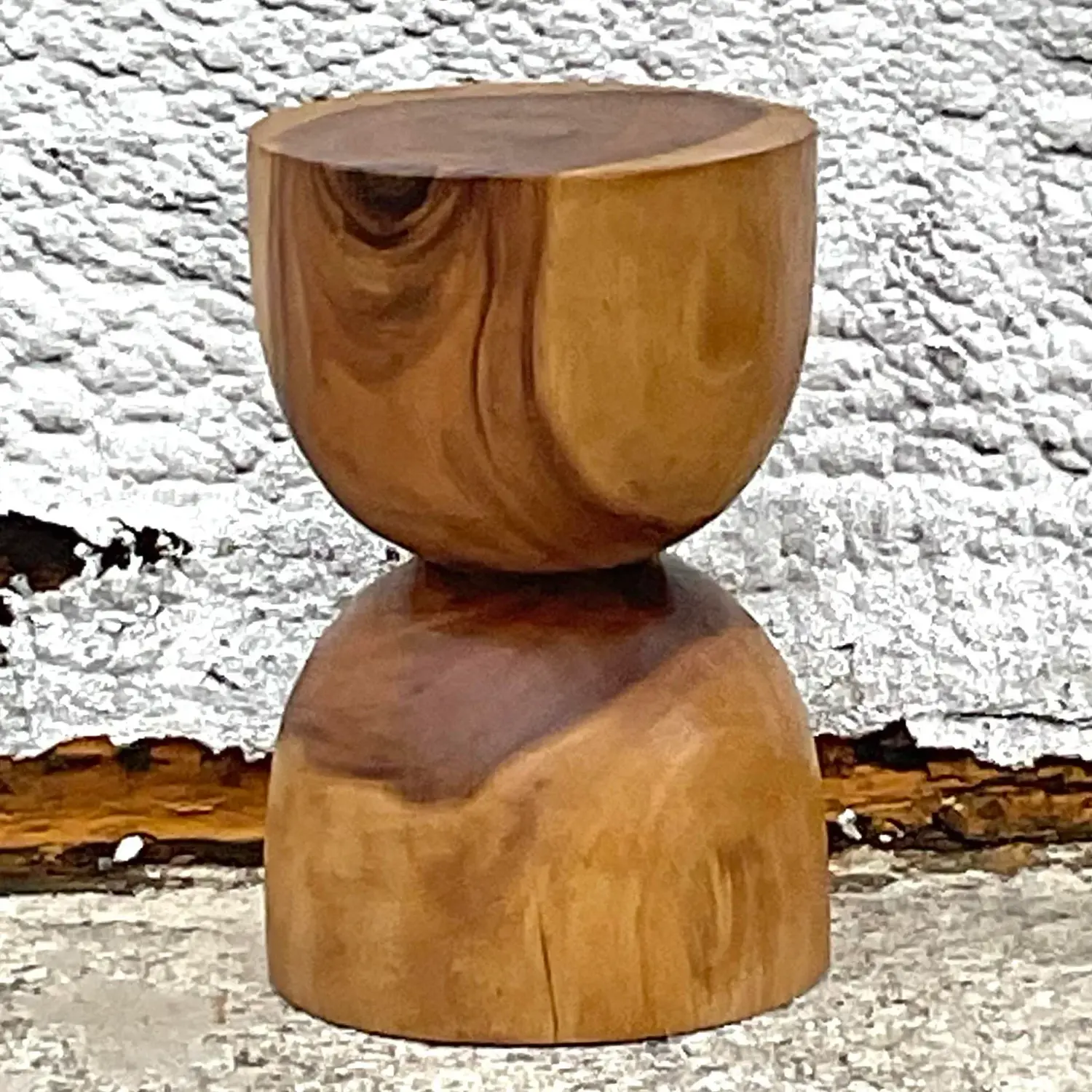 Late 20th Century Vintage Boho Wooden Hour Glass Stool - Side view